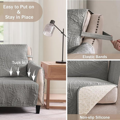 Gray Recliner Chair Covers, Quilted Décor Water-Repellent Medium Lazy Boy Chair - Image 3