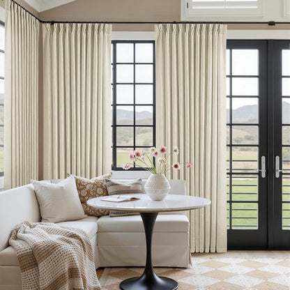 Pinch Pleated Extra Wide Beige Linen Curtain 92 Inches Long 70 Wide 1 Panel | by Twodrapes