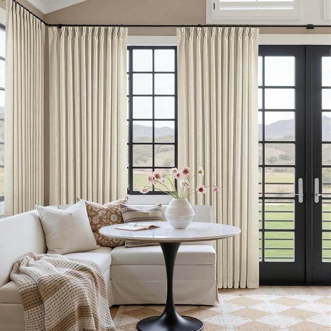 Pinch Pleat Extra Wide Beige Linen Curtain 102 Inches Long 70 Wide 1 Panel | by Twodrapes