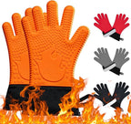 Ekogrips+ Premium Silicone Oven Mitts - Comfy, Waterproof, Heat Resistant BBQ Gloves for Grilling, Long Cuff for Added Protection, 5 Finger Dexterity, 3 Sizes, 4 Colors, L/XL, Orange