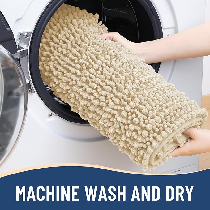 Arotive Luxury Chenille Bathroom Rug Mat, Extra Soft Thick Absorbent Shaggy Bath Rugs, Non-Slip Machine Wash Dry, Plush Bath Mats for Bathroom, Shower and Tub, 34x21, Cream Beige