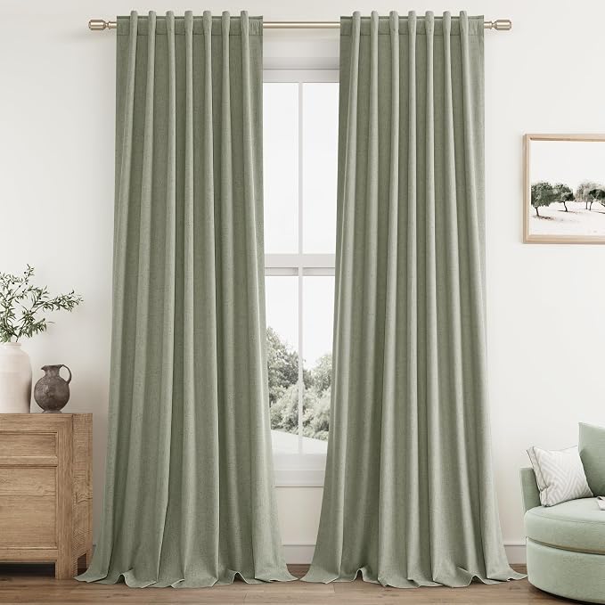 Sage Green 100% Blackout Curtains 96 Inch Length 2 Panels Set by Guken