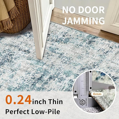 Machine Washable Runner Rugs 3x7 Modern Abstract Rug Ocean Mist | Stain & Spill - Image 7