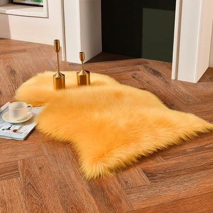 duduta Yellow Faux Sheepskin Rug 2x3 ft, Small Faux Fur Chair Covers | Shag by duduta