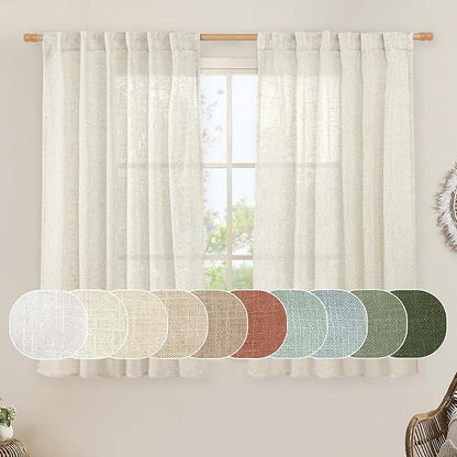 Linen Semi Sheer Curtains 40 Inch by LAMIT