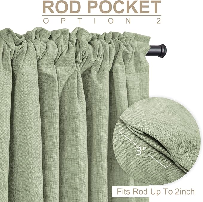 Faux Linen Total Blackout Sliding Door Curtains 84 Inches Long, Sage | 100% - Image 4