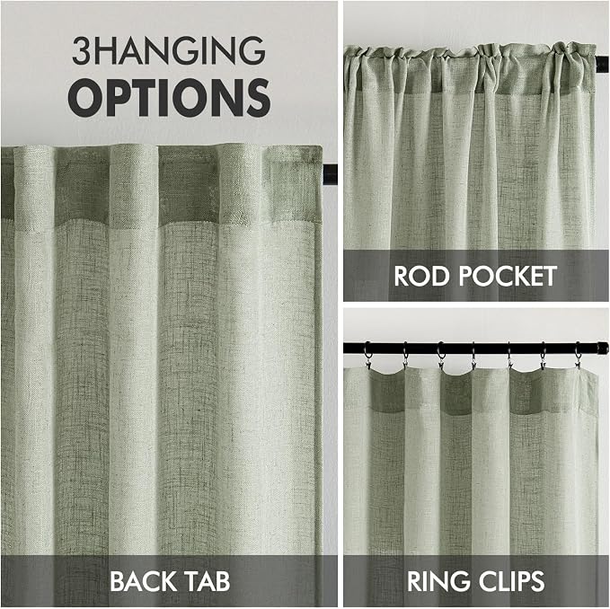 MIULEE Sage Linen Curtains 52x96 Inch Long - Image 3