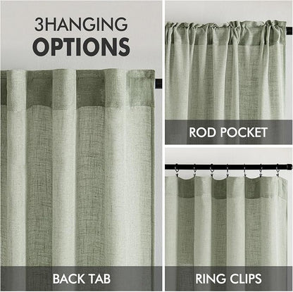 MIULEE Sage Linen Curtains 52x84 Inch Long - Image 3