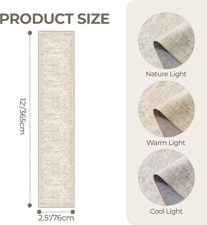 2'6 x 12' Runner Rug Non Slip, Washable Kitchen Rugs, Living Room, Long Rug - Image 2