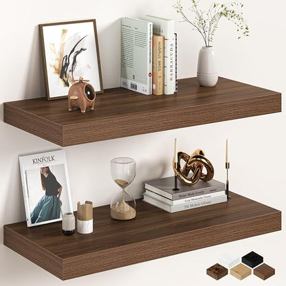 30Inch Walnut Floating Shelves for Wall, 12 Inch Deep Shelves for Bedroom by FunMemories