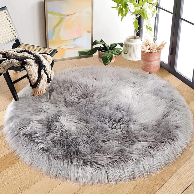 ORINOVA Silver Grey Furry Faux Sheepskin Shag Fur Rugs - Image 6