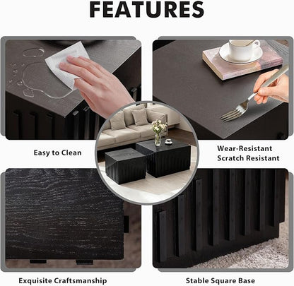 Black Nesting Tables for Living Room, Square Nesting Coffee Table Farmhouse - Image 5