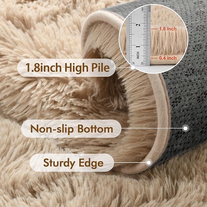 8x10 Ft Extra Large Shag Beige Rugs - Image 5