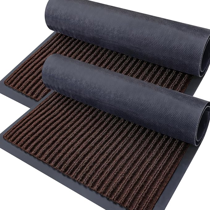 OLANLY 2-Pack Front Door Mats 59x34, Waterproof Heavy-Duty Doormats | Brown by OLANLY