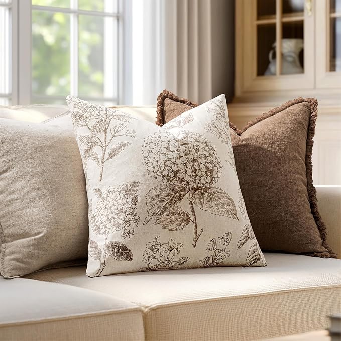Set of 2 Lumbar Floral Pillow Covers 12x20 Inch Light Brown | Decorative - Image 5