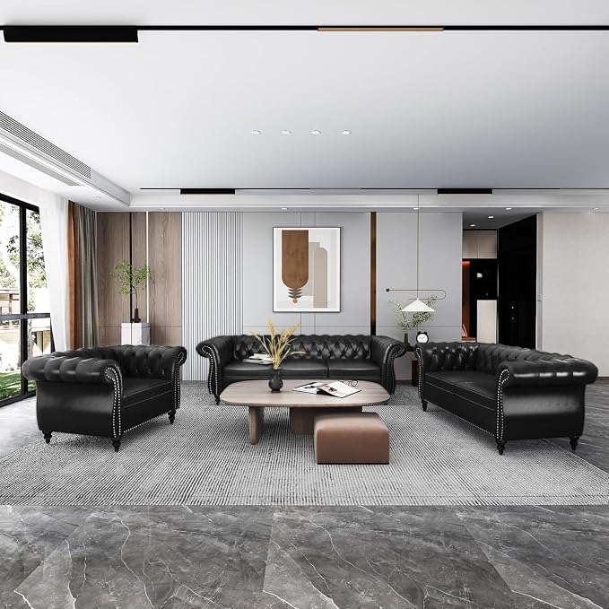 Living Room Chair, Modern Leather Chesterfield Sofa Chair, Mid Century Single - Image 4