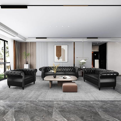 Chesterfield 3 Seater Sofa, Modern Leather Tufted Couch 3 Seater - Image 4