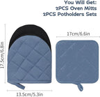 Oven Mitts and Pot Holders Set, Pack of 4, Heat Resistant Silicone Kitchen Mini Oven Mittens for 500 Degrees, Mini Oven Gloves and Hot Pads for Baking Grilling Barbecue Microwave Machine Washable