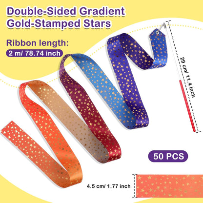 Yilloog 50 Pcs Ribbon Dancing Wands Party Favors, 78.7 Inch Artistic Gymnastics Ribbon Streamers Twirling Wands, Rainbow Birthday Decorations