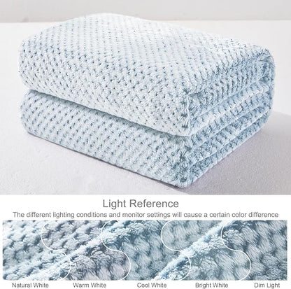 Exclusivo Mezcla Soft Waffle Fleece Bed Blanket Queen Size, Heather Blue | - Image 7