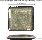 Ceramic Dinner Plates Dish Set, Set of 4, Microwave Oven and Dishwasher Safe, Scratch Resistant, Dinnerware Kitchen Porcelain Serving Dishes 9 inch Square plate