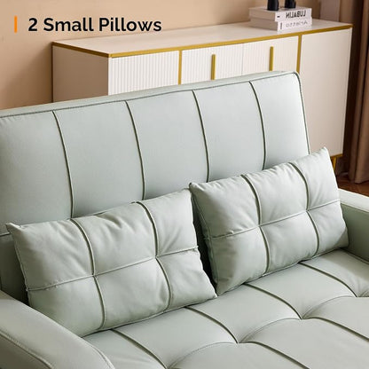 VINGLI Green Futon Sofa Bed Convertible Loveseat Sleeper Couch, Faux Leather - Image 9