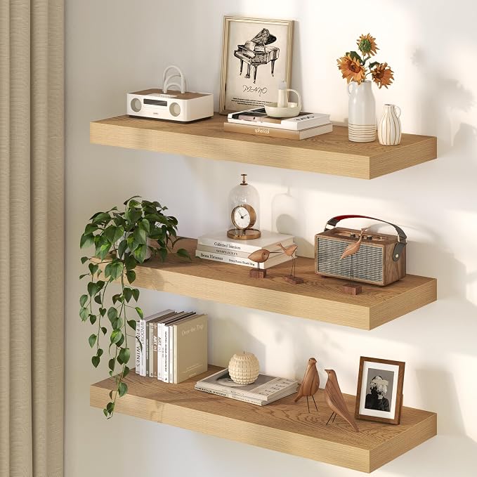 32Inch Oak Floating Shelves for Wall, 12 Inch Deep Shelves for Bedroom - Image 8