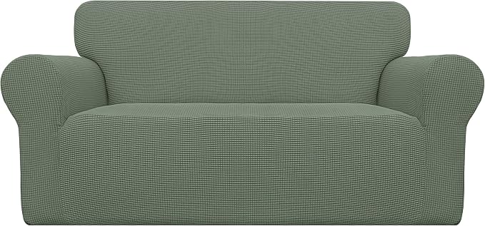 Easy-Going Stretch Loveseat Couch Covers Washable Greyish Green | 1-Piece by Easy-Going