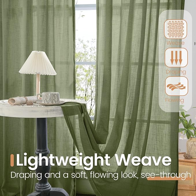 BGment Olive Green Linen Sheer Curtains 84 Inches Long - Image 4