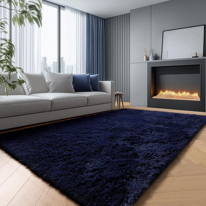 Dark Navy Blue Rugs for Living Room 5x8 Ft, Plush Area Rugs for Bedroom | - Image 8