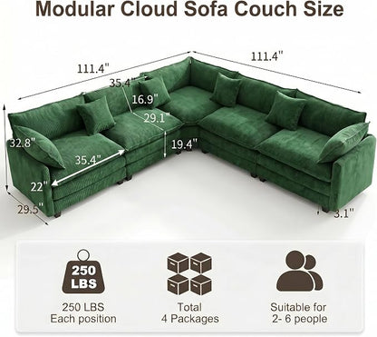 111.4" V-Shaped Corner Couch Sectional｜5 Seat Customizable Modular Cloud - Image 2