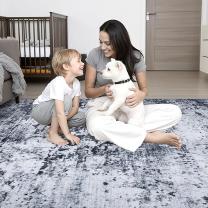 6x9 Area Rug Living Room: Modern Washable Indoor Carpet Black | - Image 10