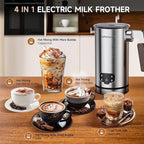 Milk Frother, 4-in-1 Milk Frother and Steamer, Automatic Hot and Cold Foam Maker and Milk Steamer for Coffee, Latte, Cappuccino, Macchiato, Hot Chocolate, Matcha