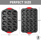 Tiawudi Muffin Pan, Nonstick Cupcake Pan Set, 2 Pack Heavy Duty Muffin Tins for Baking, 12-Cup Regular and 24-Cup Mini Bareware Tray with Silicone Grip Handles