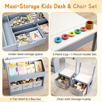 5-in-1 Kids Art Table and Chairs, Wood Toddler Table and Chair Set - Image 6