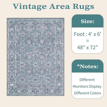 SERISSA 4x6 Washable Non Slip Floral Boho Area Rug - Image 6
