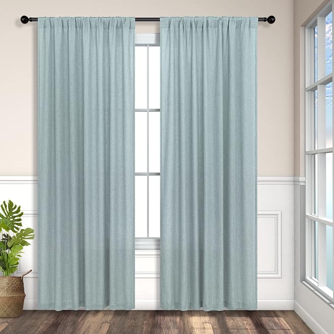 Teal Curtains 54 Inch Length for Master Bedroom 2 Panels Back Tab Pocket Blue - Image 9