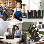 Coffee Cup and Lid Holder Organizer,Adjustable Dispenser with Coffee Pod and Straw Storage Basket, Disposable Cup Holder for Countertop