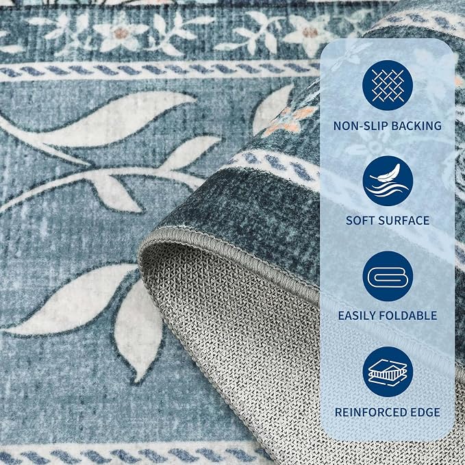 GarveeHome Provence Misty Blue 3x5 Rug Washable Non-Slip Low-Pile Indoor Rugs - Image 7