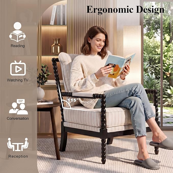 DUHOME Linen Fabric Spindle Accent Chair - Image 6