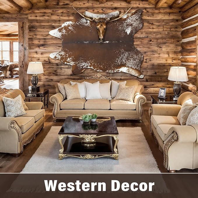 Faux Cowhide Rug, Animal Cow Hide Rug, 4.6 x 5.2 Ft Spotted Brown | Premium - Image 6