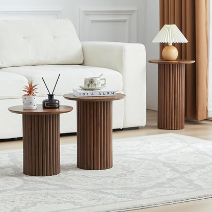Bifins Round Nesting Coffee Table Set of 3, Mid Century Modern Fluted Coffee - Image 5