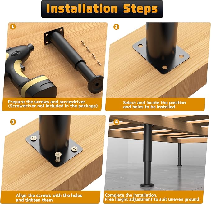 Wlrrcwdttc 8 Pcs Metal Adjustable Furniture Legs 3.15-4.72 inch, Adjustable - Image 3