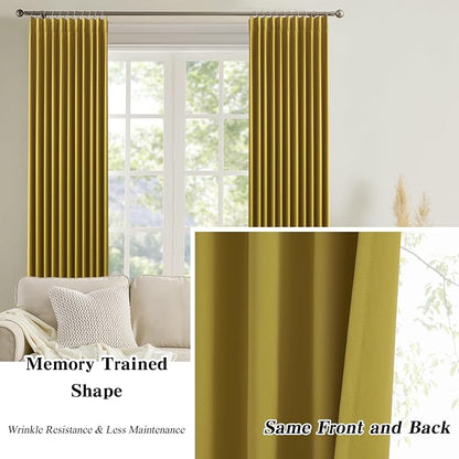 Yellow Pinch Pleated Curtains 84 Inch Length 2 Panels Set Noise Cancelling - Image 6