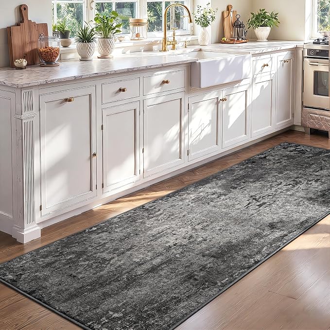2x8 Black Rug Runners for Hallways Kitchen Runner Rug Non Slip Washable Black by OmpaaHomeDecor