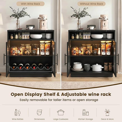 Sideboard Buffet Cabinet with Storage, Wine Bar Cabinet with Arched Glass Doors - Image 4