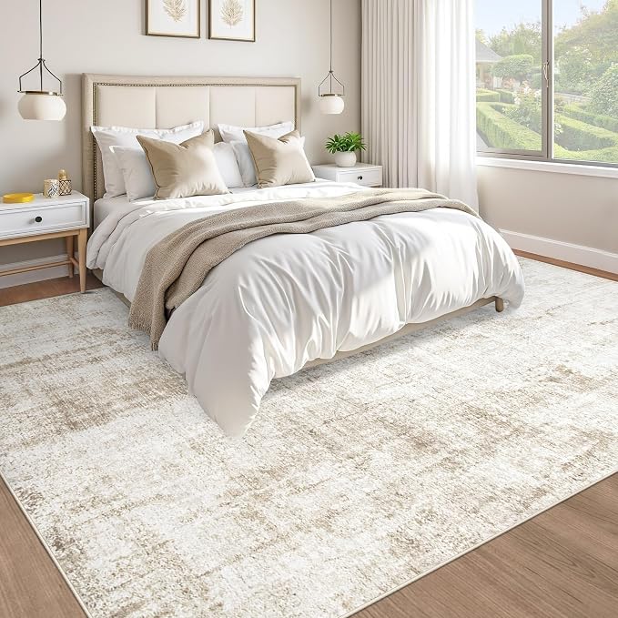 9x12 Area Rugs Washable Rug: Abstract Neutral Rugs Modern Non Slip Area Rug - Image 4