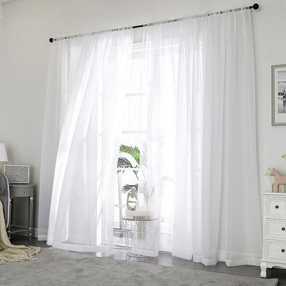 White Sheer Curtains 72 Inches Long 2 Panels Set, Transparent Voile Sheer by OWENIE