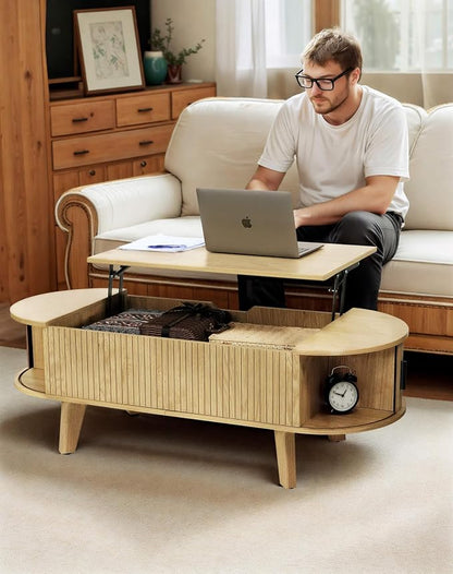 Oval Coffee Table with Storage, 47.2" Lift Top Coffee Table - Image 8