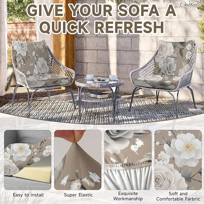 CALBODE 12Pcs Stretch Patio Cushion Cover, Vintage Floral Printed Couch & Sofa - Image 3